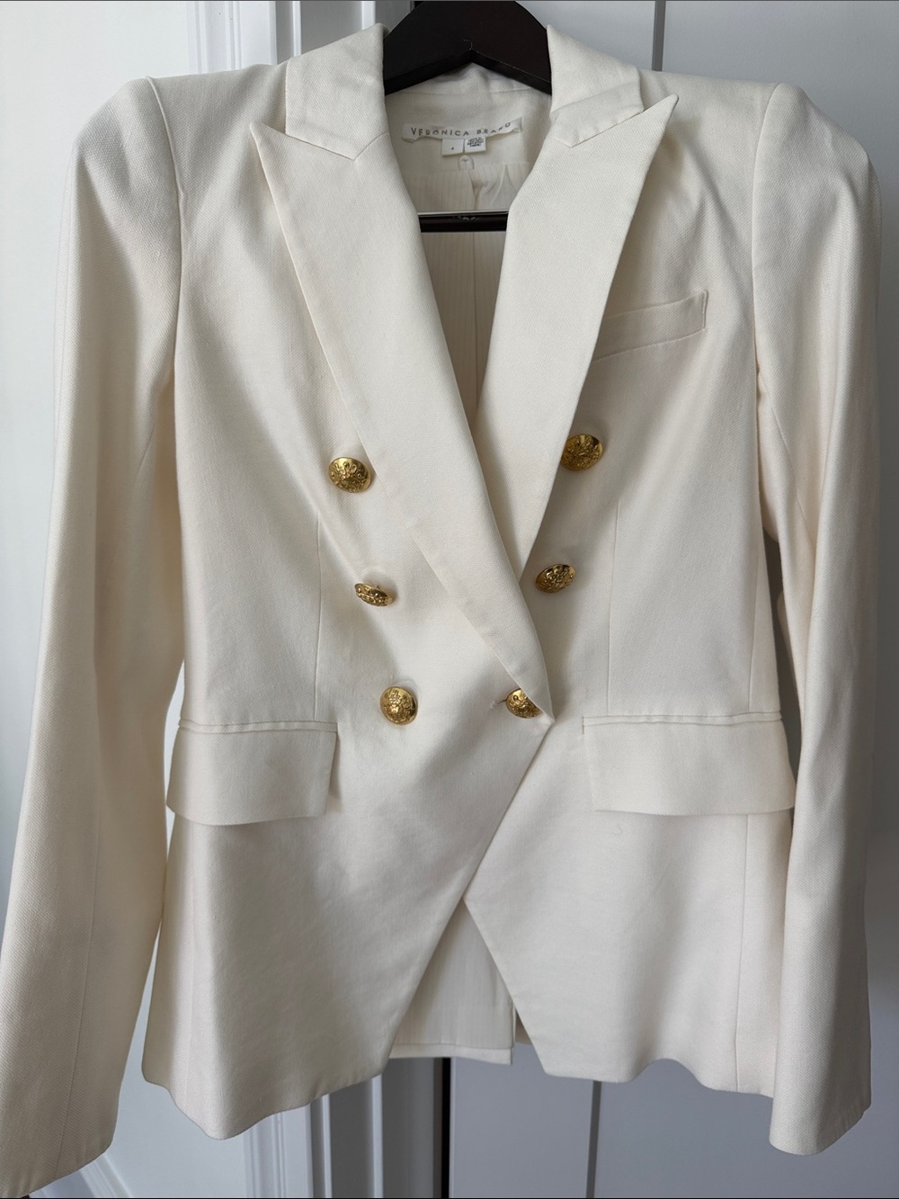 Veronica Beard White Linen Miller Dickey Jacket Gold Buttons Size 4 - Picture 1 of 8
